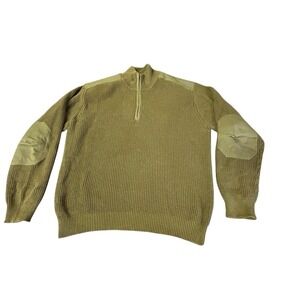 Orvis Sweater Men's Size L Green 1/4 Zip Elbow and Shoulder Patches Military